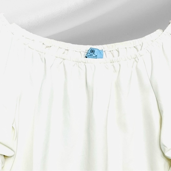 Cece Off Shoulder Blouse Womens S Ivory Tiered Balloon Sleeve Boho Chic Romantic - Picture 3 of 13